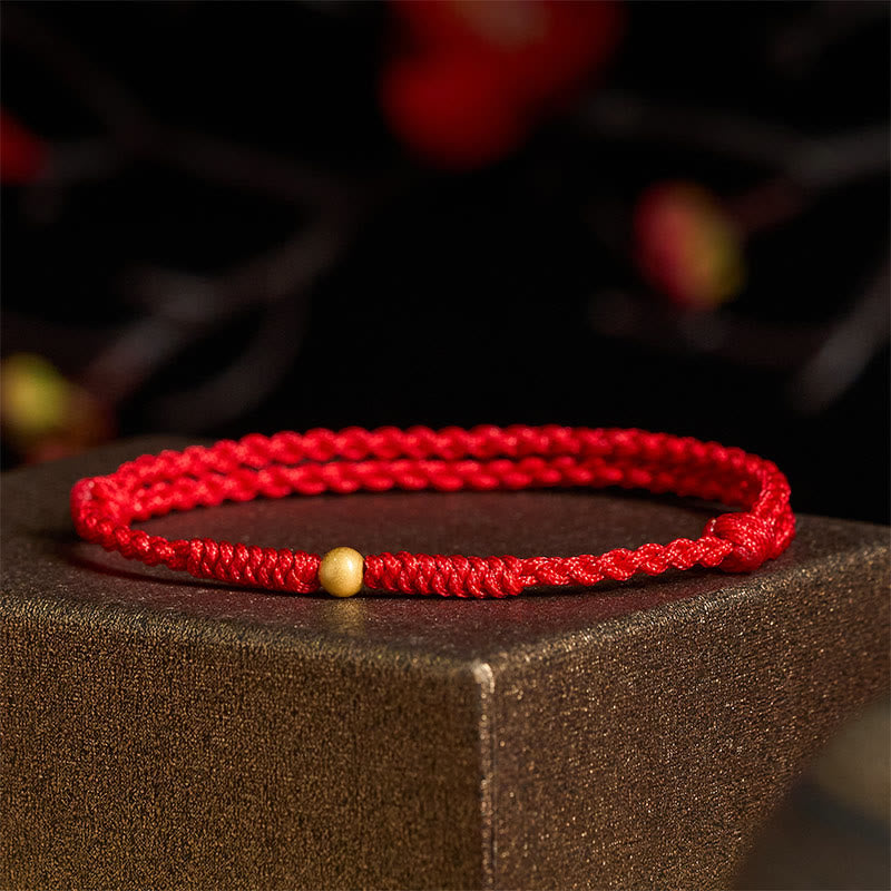Buddha Stones "A Simple Wish for You" 925 Sterling Silver Plated Gold Single Bead Red Rope Bracelet Anklet Includes Gift Message Card