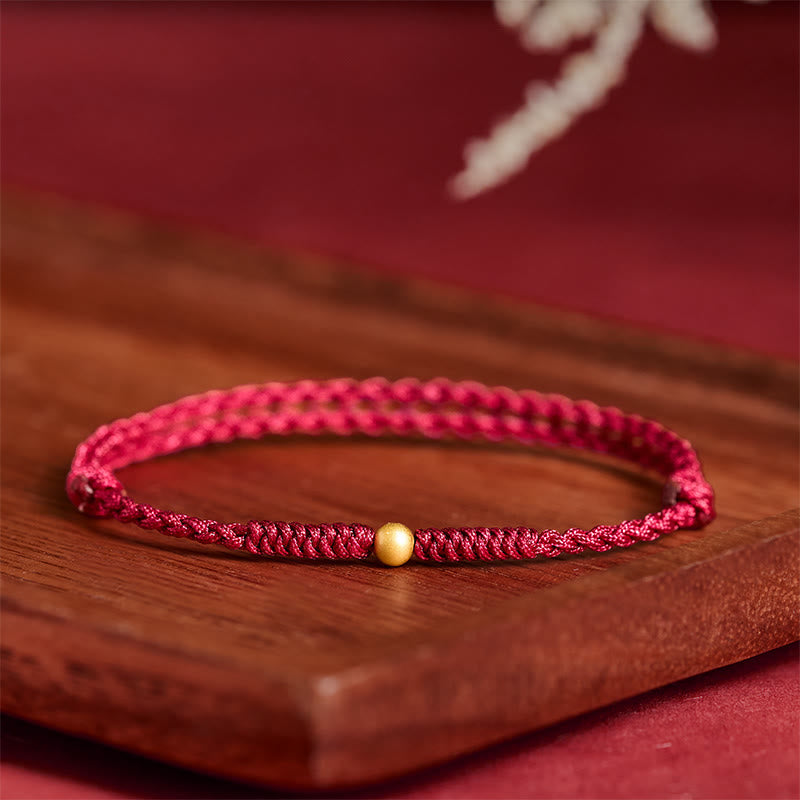 Buddha Stones "A Simple Wish for You" 925 Sterling Silver Plated Gold Single Bead Red Rope Bracelet Anklet Includes Gift Message Card