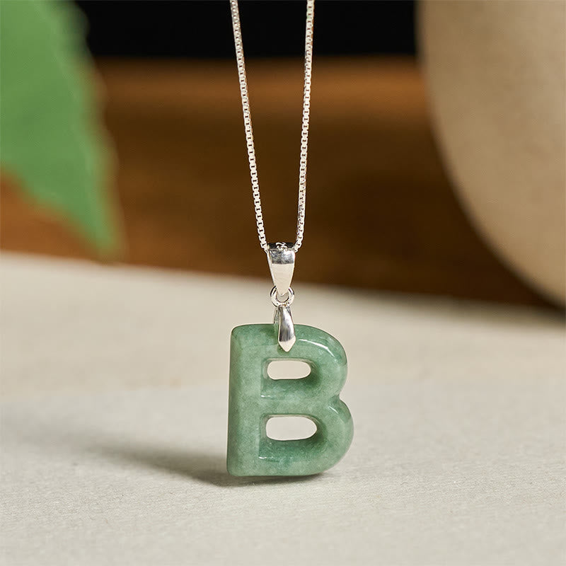 Buddha Stones "May You Find Your Own Meaning" Natural A-Z Letter Jade 925 Sterling Silver Chain Necklace Includes Gift Message Card