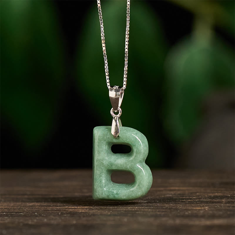 Buddha Stones "May You Find Your Own Meaning" Natural A-Z Letter Jade Titanium Steel Chain Necklace Includes Gift Message Card