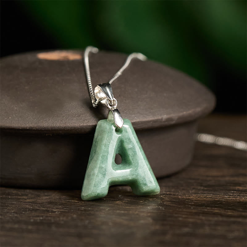 Buddha Stones "May You Find Your Own Meaning" Natural A-Z Letter Jade 925 Sterling Silver Chain Necklace Includes Gift Message Card