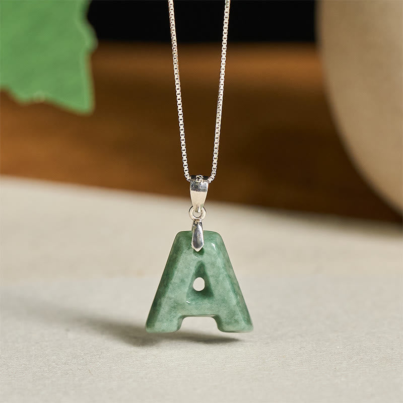 Buddha Stones "May You Find Your Own Meaning" Natural A-Z Letter Jade 925 Sterling Silver Chain Necklace Includes Gift Message Card