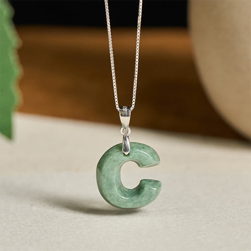 Buddha Stones "May You Find Your Own Meaning" Natural A-Z Letter Jade Titanium Steel Chain Necklace Includes Gift Message Card