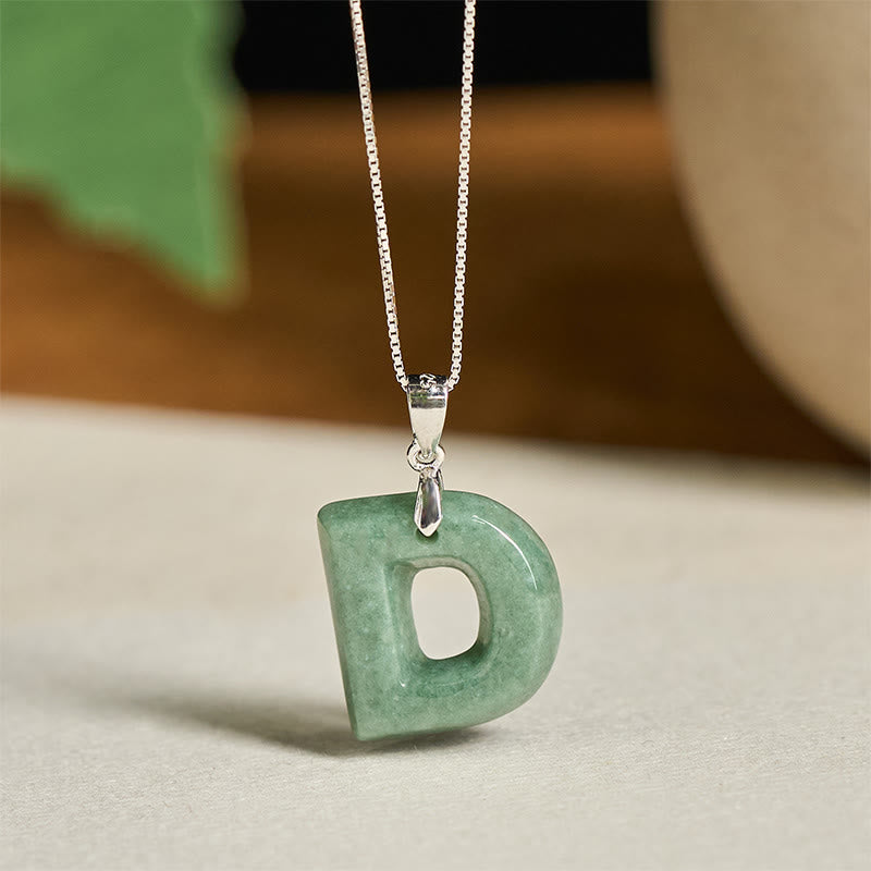 Buddha Stones "May You Find Your Own Meaning" Natural A-Z Letter Jade 925 Sterling Silver Chain Necklace Includes Gift Message Card