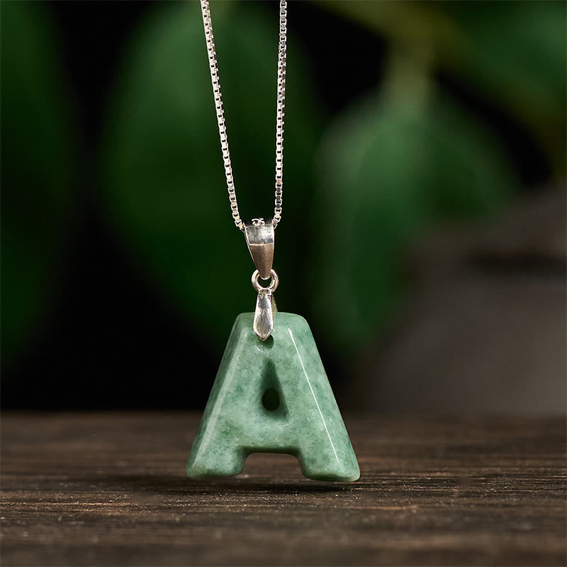 Buddha Stones "May You Find Your Own Meaning" Natural A-Z Letter Jade 925 Sterling Silver Chain Necklace Includes Gift Message Card