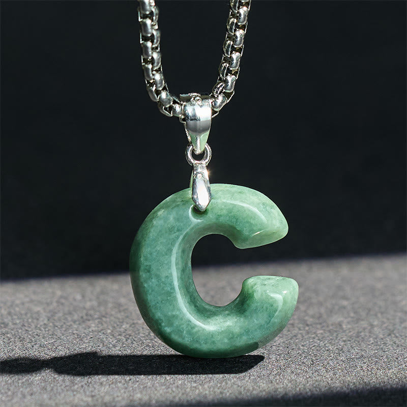 Buddha Stones "May You Find Your Own Meaning" Natural A-Z Letter Jade Titanium Steel Chain Necklace Includes Gift Message Card