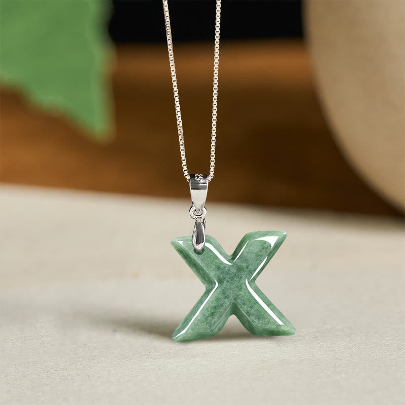 Buddha Stones "May You Find Your Own Meaning" Natural A-Z Letter Jade 925 Sterling Silver Chain Necklace Includes Gift Message Card