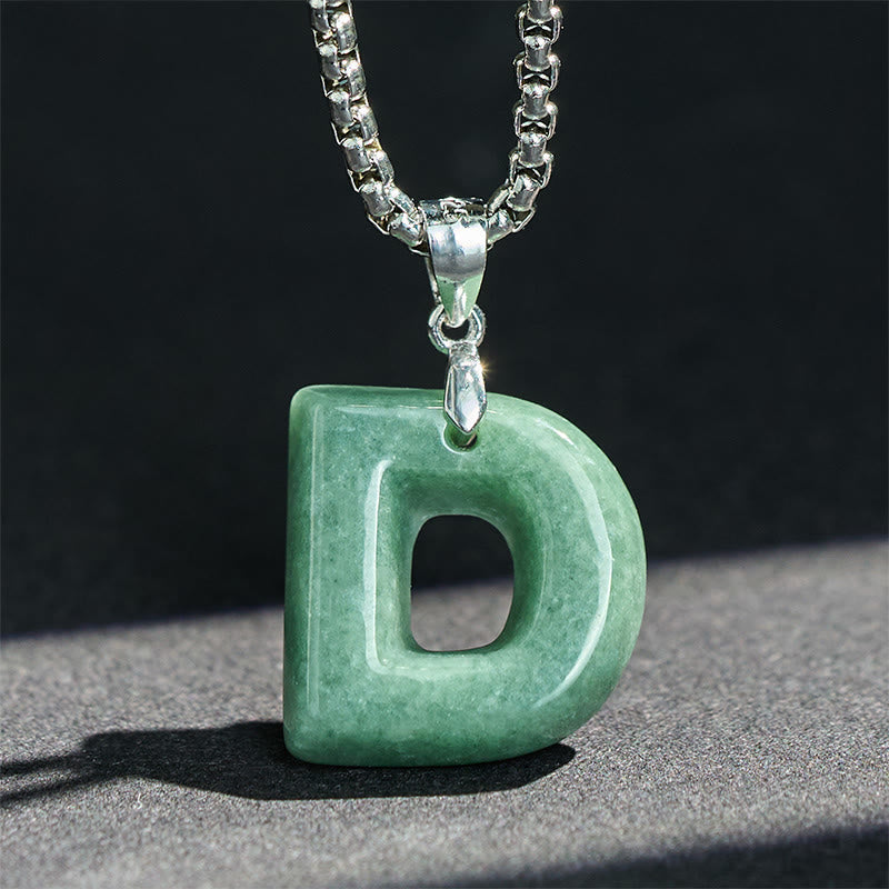 Buddha Stones "May You Find Your Own Meaning" Natural A-Z Letter Jade Titanium Steel Chain Necklace Includes Gift Message Card