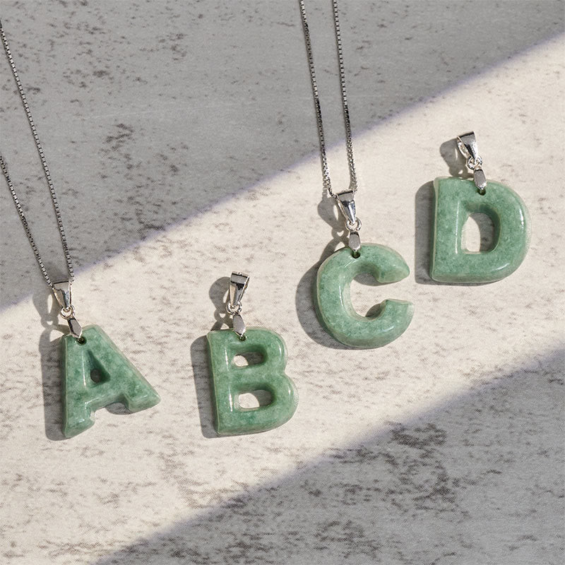 Buddha Stones "May You Find Your Own Meaning" Natural A-Z Letter Jade 925 Sterling Silver Chain Necklace Includes Gift Message Card