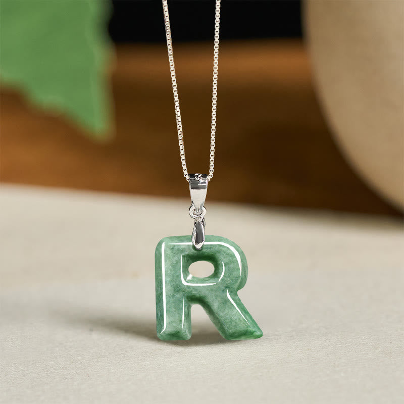 Buddha Stones "May You Find Your Own Meaning" Natural A-Z Letter Jade 925 Sterling Silver Chain Necklace Includes Gift Message Card