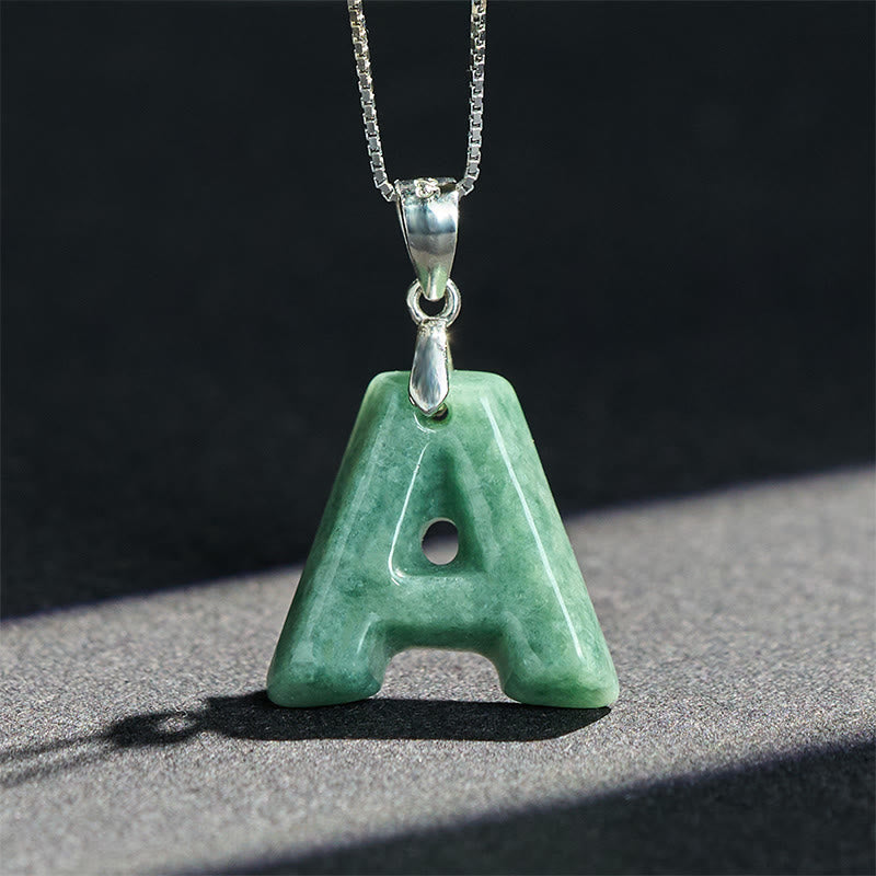 Buddha Stones "May You Find Your Own Meaning" Natural A-Z Letter Jade Titanium Steel Chain Necklace Includes Gift Message Card