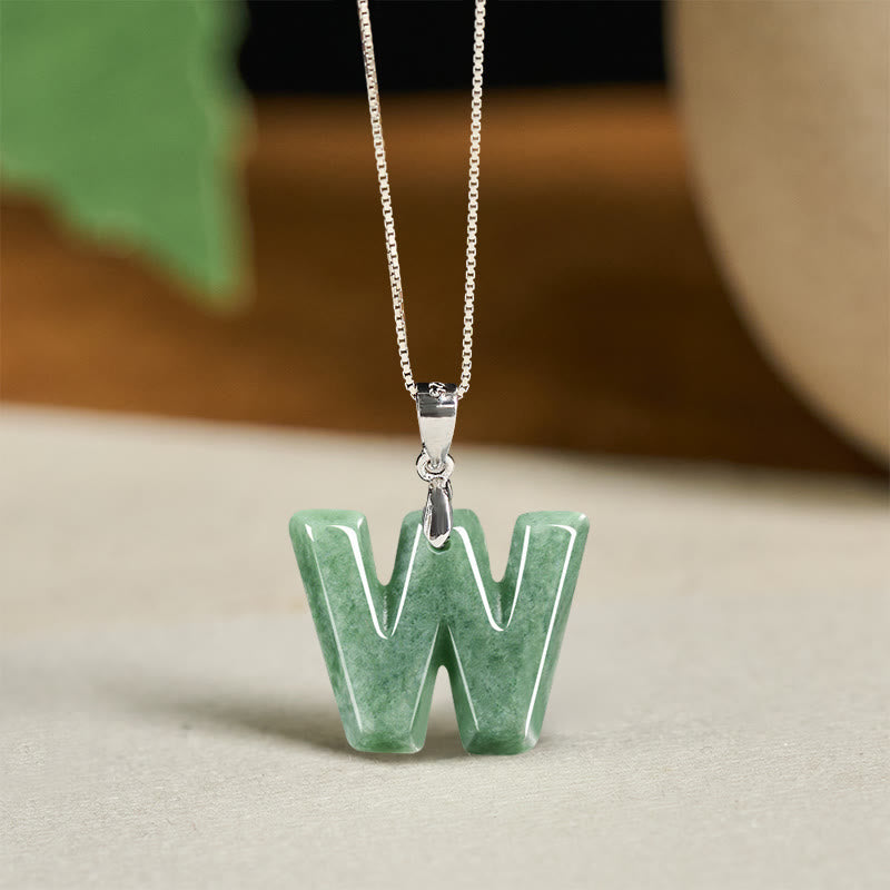 Buddha Stones "May You Find Your Own Meaning" Natural A-Z Letter Jade 925 Sterling Silver Chain Necklace Includes Gift Message Card