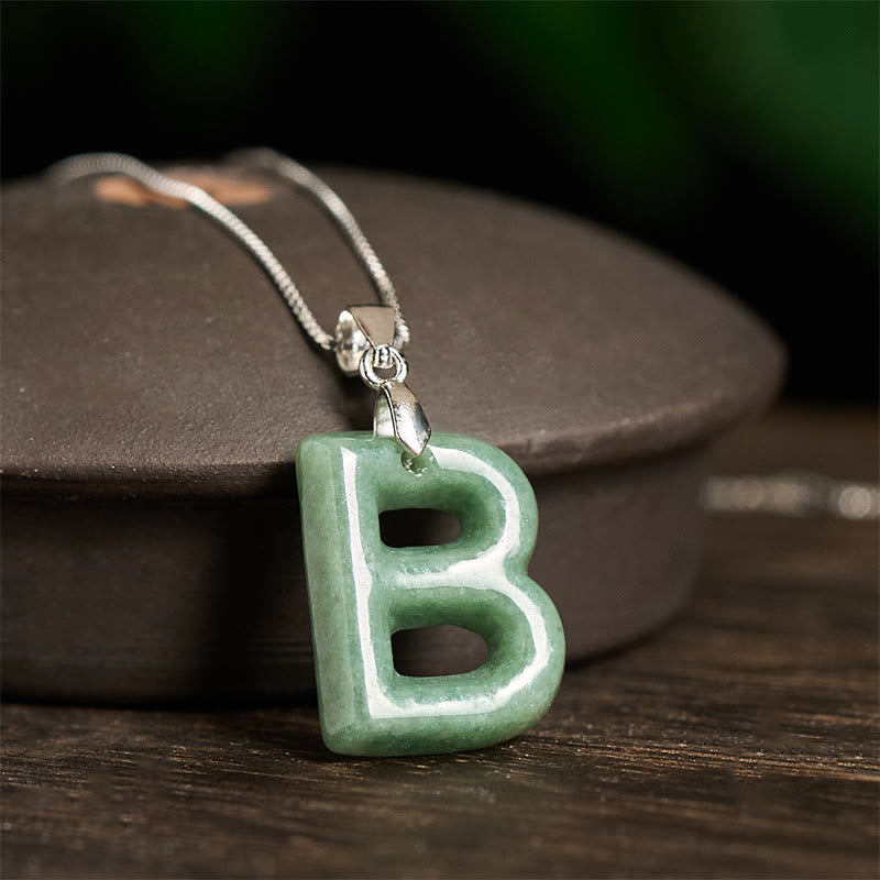 Buddha Stones "May You Find Your Own Meaning" Natural A-Z Letter Jade 925 Sterling Silver Chain Necklace Includes Gift Message Card