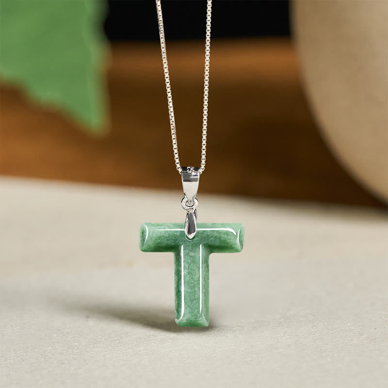 Buddha Stones "May You Find Your Own Meaning" Natural A-Z Letter Jade Titanium Steel Chain Necklace Includes Gift Message Card