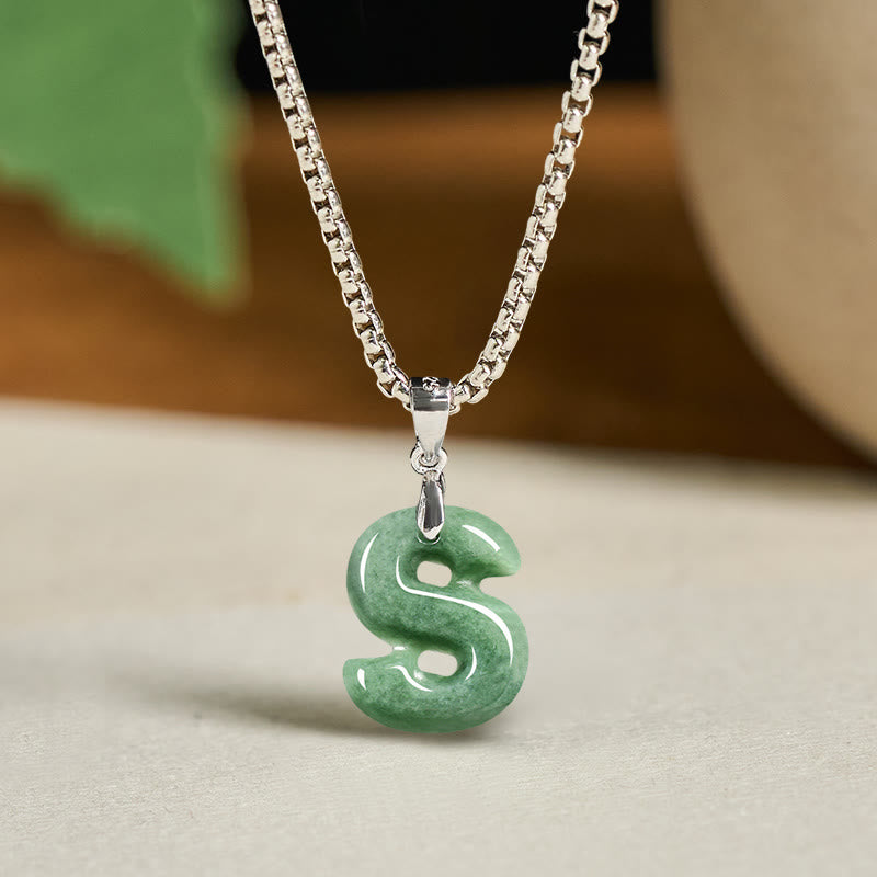 Buddha Stones "May You Find Your Own Meaning" Natural A-Z Letter Jade Titanium Steel Chain Necklace Includes Gift Message Card