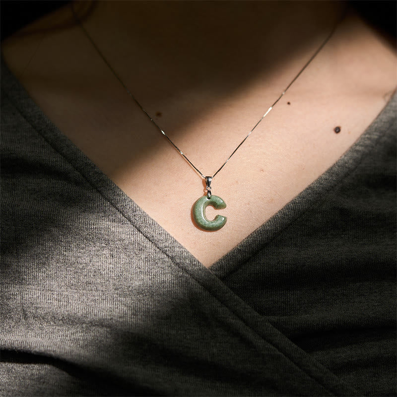 Buddha Stones "May You Find Your Own Meaning" Natural A-Z Letter Jade Titanium Steel Chain Necklace Includes Gift Message Card