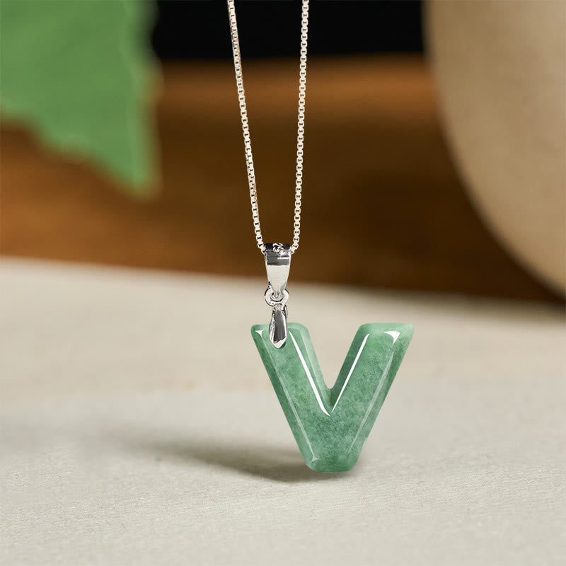 Buddha Stones "May You Find Your Own Meaning" Natural A-Z Letter Jade 925 Sterling Silver Chain Necklace Includes Gift Message Card