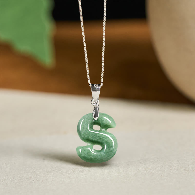 Buddha Stones "May You Find Your Own Meaning" Natural A-Z Letter Jade Titanium Steel Chain Necklace Includes Gift Message Card