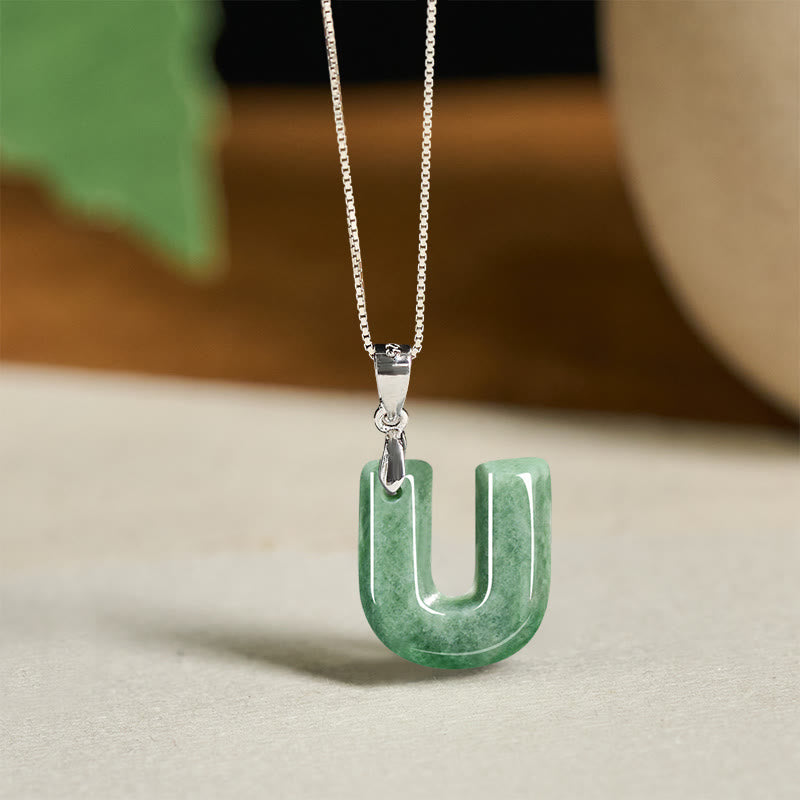 Buddha Stones "May You Find Your Own Meaning" Natural A-Z Letter Jade Titanium Steel Chain Necklace Includes Gift Message Card
