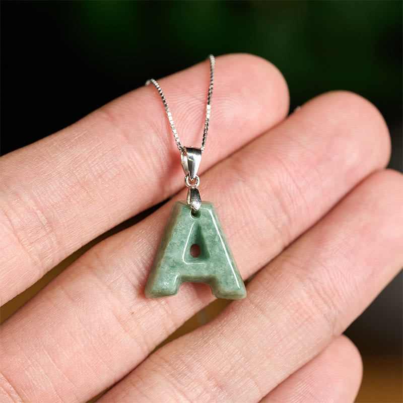 Buddha Stones "May You Find Your Own Meaning" Natural A-Z Letter Jade 925 Sterling Silver Chain Necklace Includes Gift Message Card