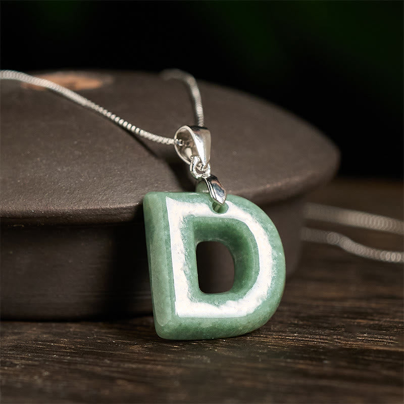 Buddha Stones "May You Find Your Own Meaning" Natural A-Z Letter Jade 925 Sterling Silver Chain Necklace Includes Gift Message Card