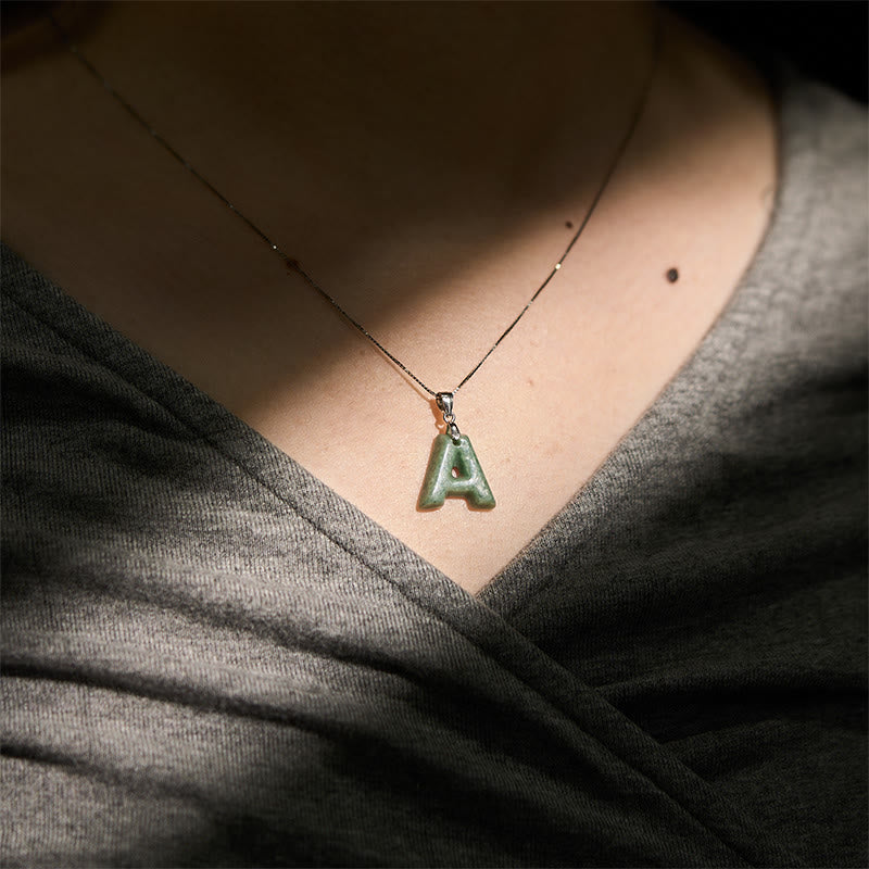 Buddha Stones "May You Find Your Own Meaning" Natural A-Z Letter Jade 925 Sterling Silver Chain Necklace Includes Gift Message Card