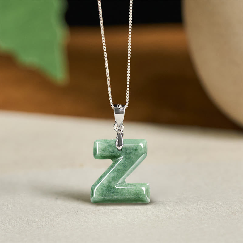 Buddha Stones "May You Find Your Own Meaning" Natural A-Z Letter Jade 925 Sterling Silver Chain Necklace Includes Gift Message Card