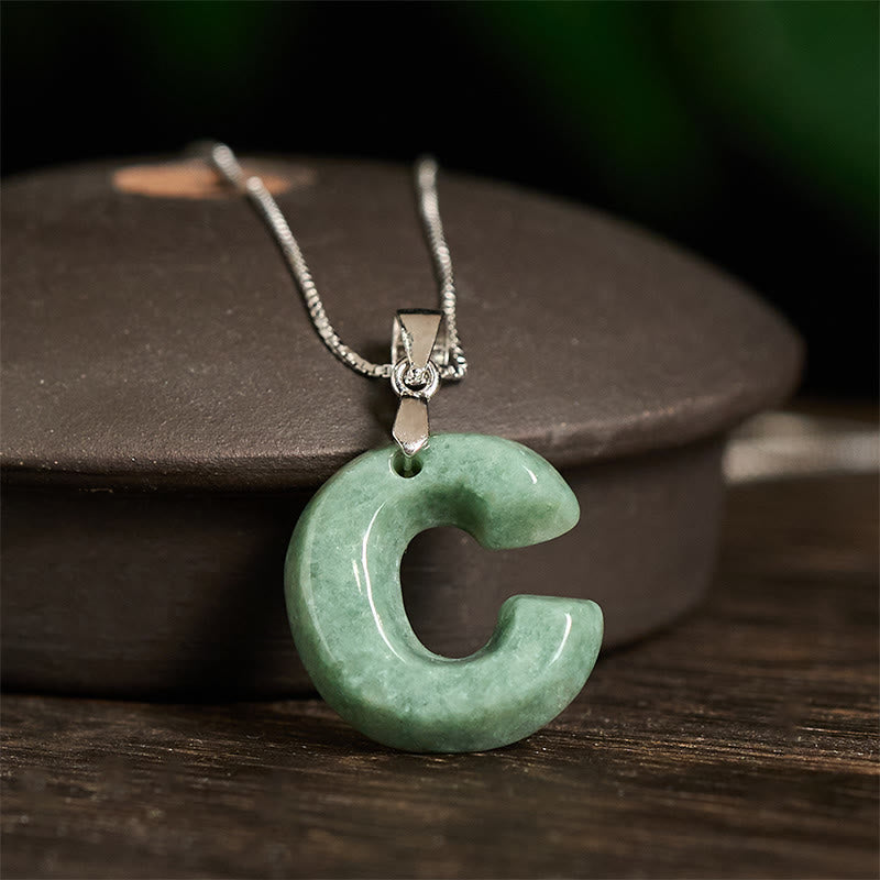 Buddha Stones "May You Find Your Own Meaning" Natural A-Z Letter Jade 925 Sterling Silver Chain Necklace Includes Gift Message Card