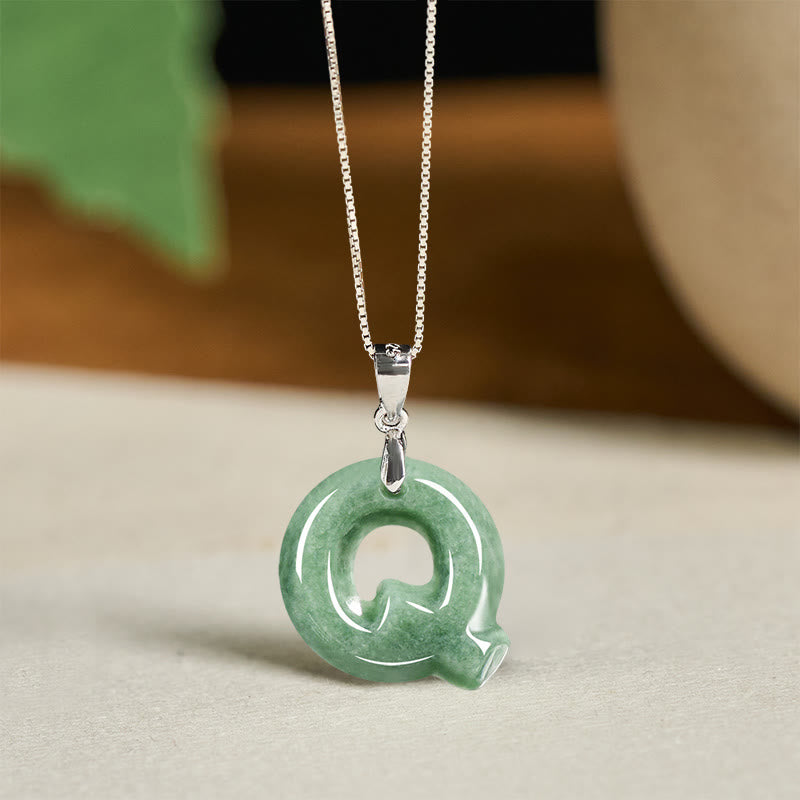 Buddha Stones "May You Find Your Own Meaning" Natural A-Z Letter Jade 925 Sterling Silver Chain Necklace Includes Gift Message Card