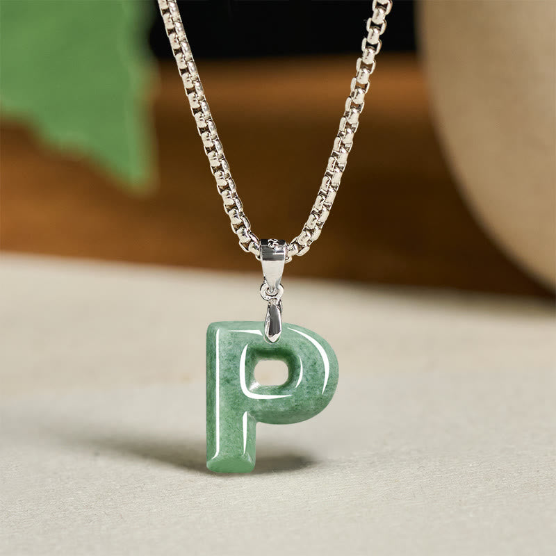 Buddha Stones "May You Find Your Own Meaning" Natural A-Z Letter Jade Titanium Steel Chain Necklace Includes Gift Message Card