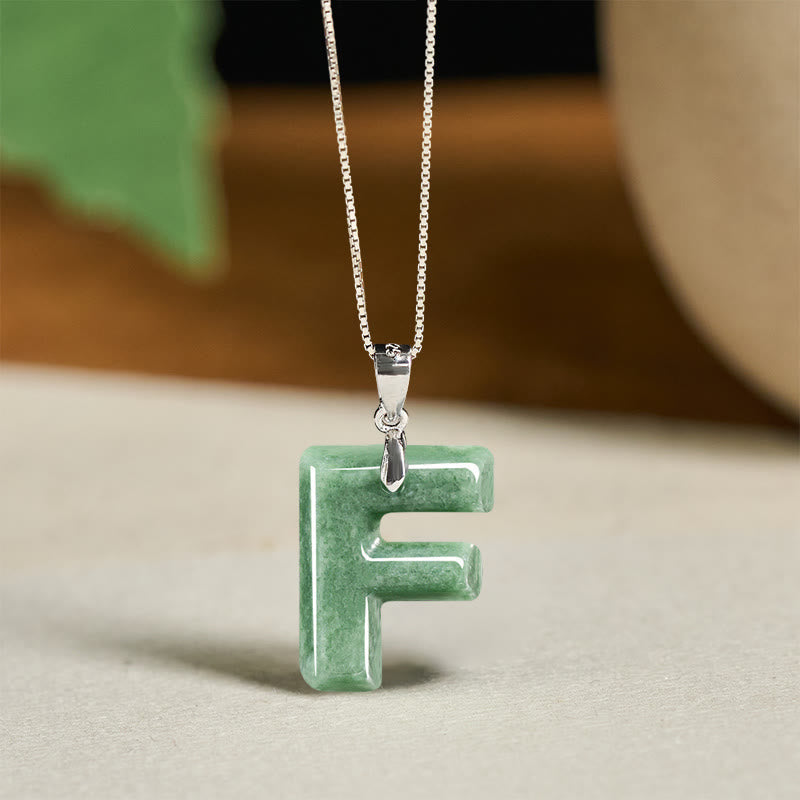 Buddha Stones "May You Find Your Own Meaning" Natural A-Z Letter Jade 925 Sterling Silver Chain Necklace Includes Gift Message Card