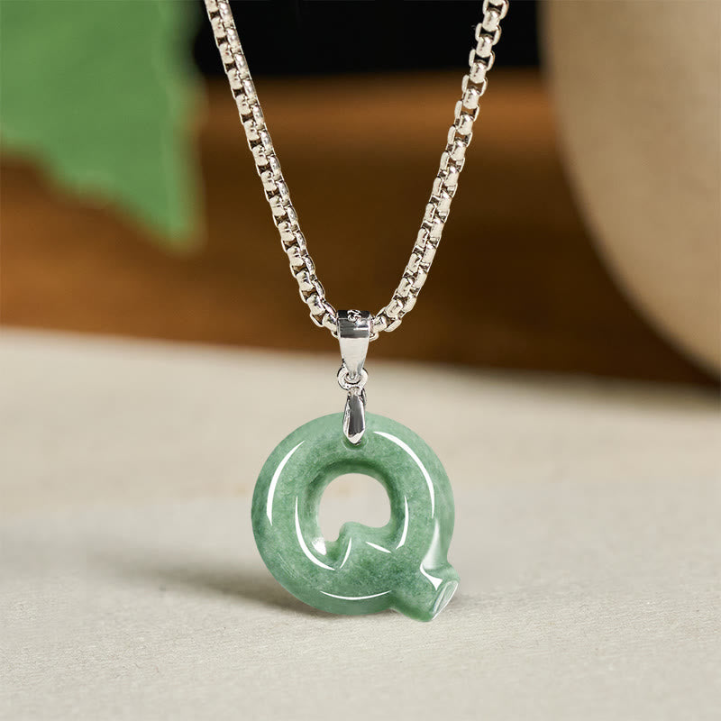 Buddha Stones "May You Find Your Own Meaning" Natural A-Z Letter Jade Titanium Steel Chain Necklace Includes Gift Message Card