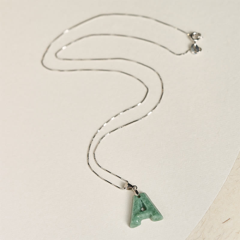 Buddha Stones "May You Find Your Own Meaning" Natural A-Z Letter Jade 925 Sterling Silver Chain Necklace Includes Gift Message Card