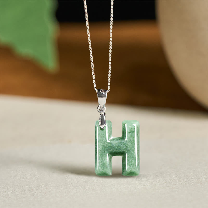 Buddha Stones "May You Find Your Own Meaning" Natural A-Z Letter Jade Titanium Steel Chain Necklace Includes Gift Message Card
