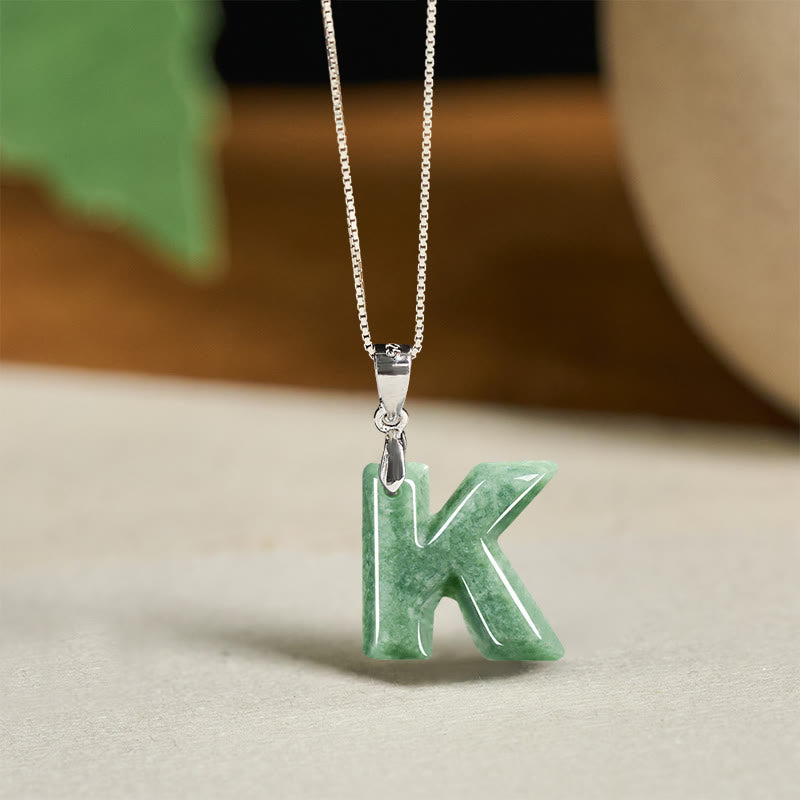 Buddha Stones "May You Find Your Own Meaning" Natural A-Z Letter Jade 925 Sterling Silver Chain Necklace Includes Gift Message Card