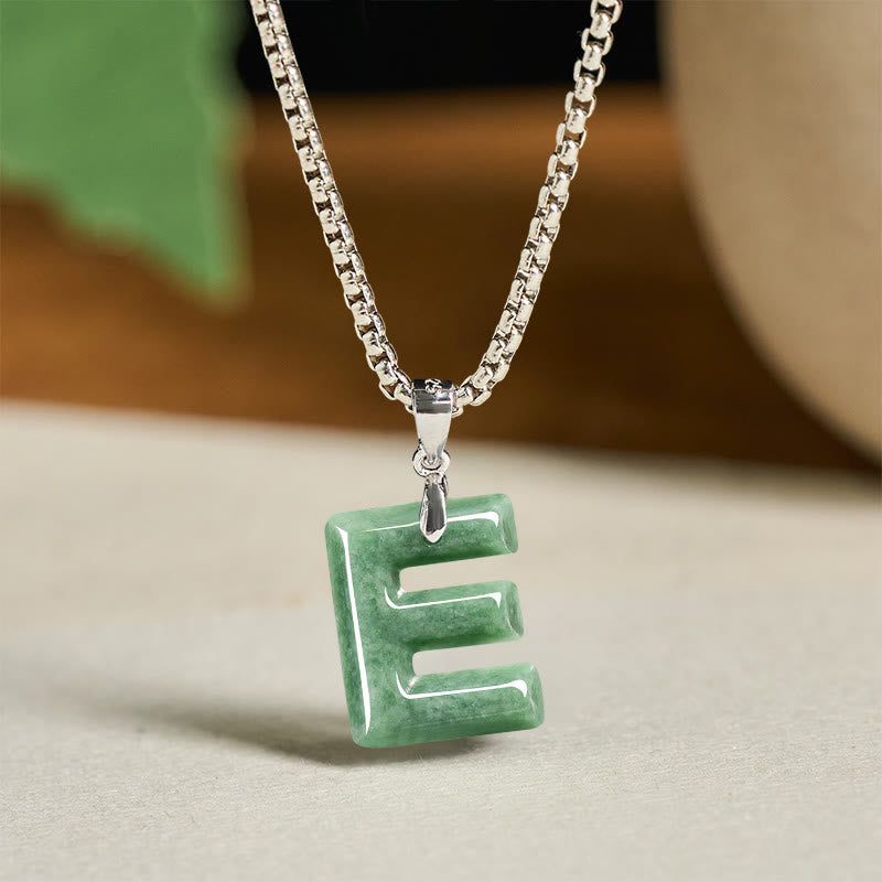 Buddha Stones "May You Find Your Own Meaning" Natural A-Z Letter Jade Titanium Steel Chain Necklace Includes Gift Message Card