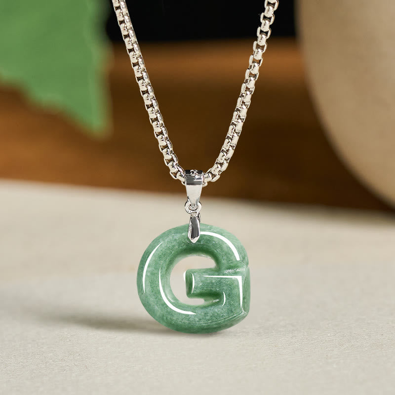 Buddha Stones "May You Find Your Own Meaning" Natural A-Z Letter Jade Titanium Steel Chain Necklace Includes Gift Message Card