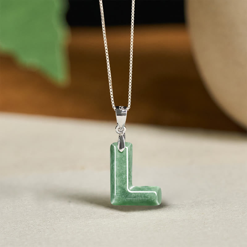 Buddha Stones "May You Find Your Own Meaning" Natural A-Z Letter Jade 925 Sterling Silver Chain Necklace Includes Gift Message Card