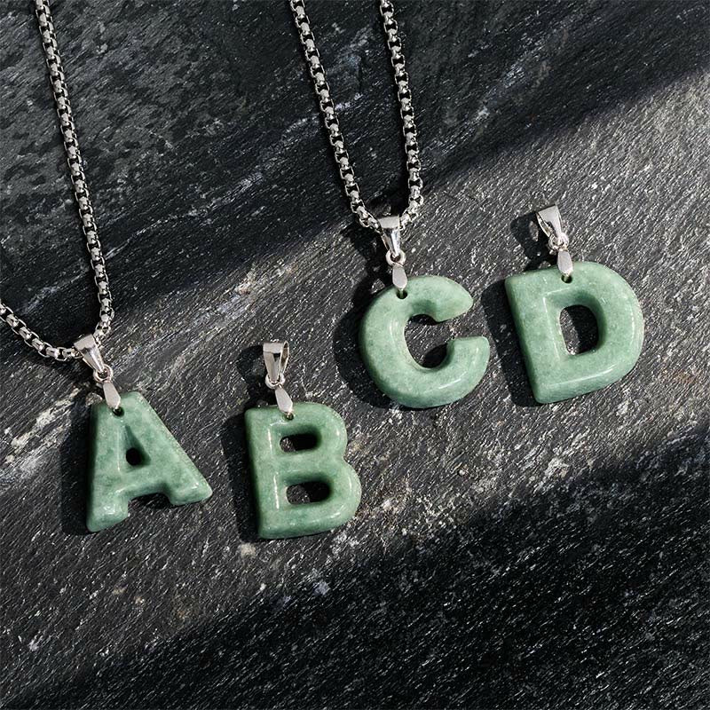 Buddha Stones "May You Find Your Own Meaning" Natural A-Z Letter Jade Titanium Steel Chain Necklace Includes Gift Message Card