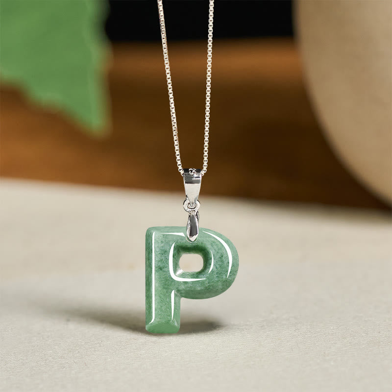Buddha Stones "May You Find Your Own Meaning" Natural A-Z Letter Jade 925 Sterling Silver Chain Necklace Includes Gift Message Card