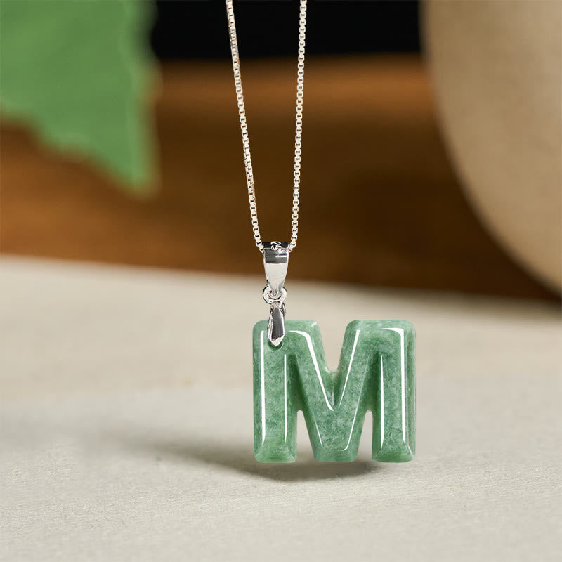 Buddha Stones "May You Find Your Own Meaning" Natural A-Z Letter Jade Titanium Steel Chain Necklace Includes Gift Message Card