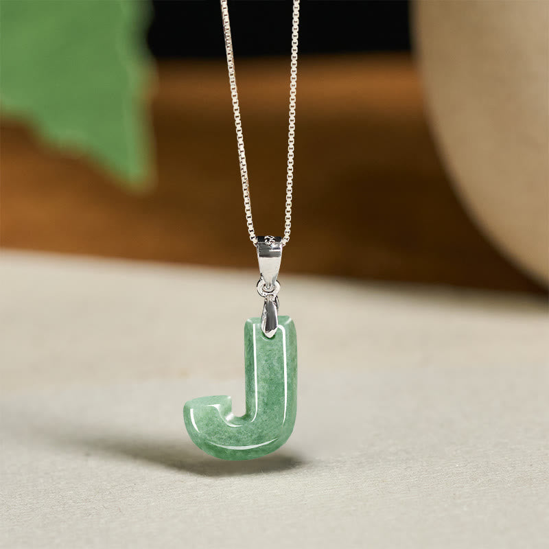 Buddha Stones "May You Find Your Own Meaning" Natural A-Z Letter Jade 925 Sterling Silver Chain Necklace Includes Gift Message Card