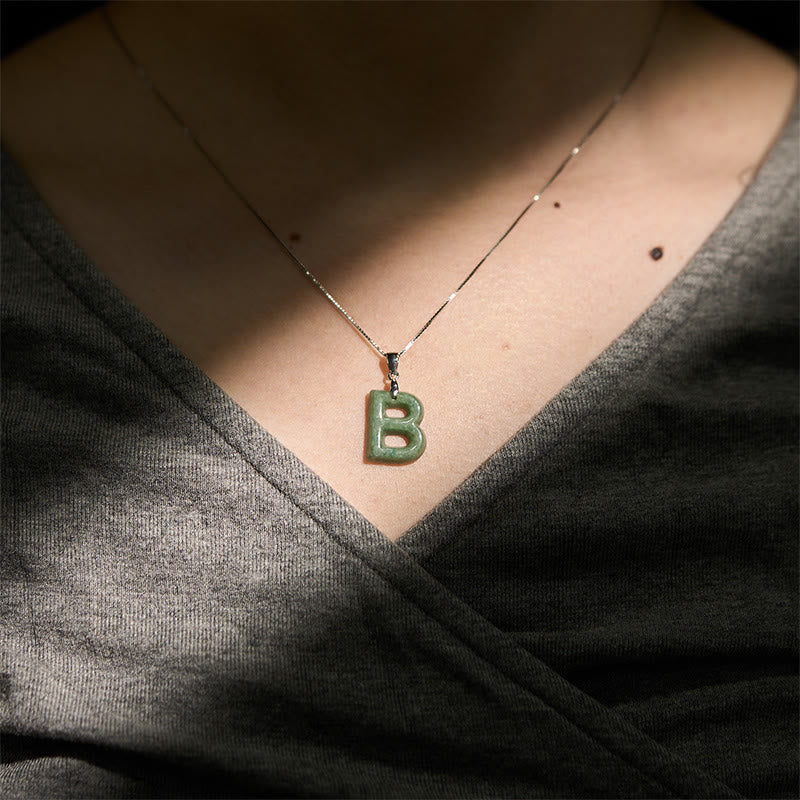 Buddha Stones "May You Find Your Own Meaning" Natural A-Z Letter Jade 925 Sterling Silver Chain Necklace Includes Gift Message Card