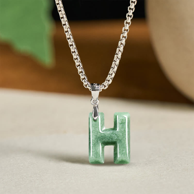 Buddha Stones "May You Find Your Own Meaning" Natural A-Z Letter Jade Titanium Steel Chain Necklace Includes Gift Message Card