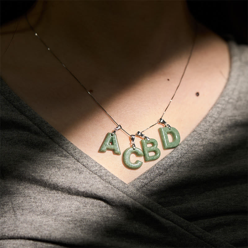 Buddha Stones "May You Find Your Own Meaning" Natural A-Z Letter Jade 925 Sterling Silver Chain Necklace Includes Gift Message Card