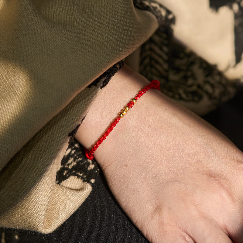 Buddha Stones "Blessings for Clear Connections" 925 Sterling Silver Plated Gold Beads Red String Bracelet Includes Gift Message Card