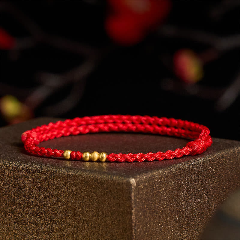 Buddha Stones "Blessings for Clear Connections" 925 Sterling Silver Plated Gold Beads Red String Bracelet Includes Gift Message Card