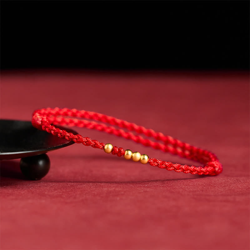 Buddha Stones "Blessings for Clear Connections" 925 Sterling Silver Plated Gold Beads Red String Bracelet Includes Gift Message Card