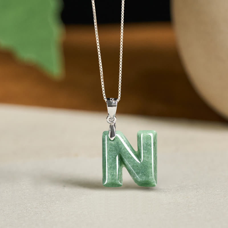 Buddha Stones "May You Find Your Own Meaning" Natural A-Z Letter Jade 925 Sterling Silver Chain Necklace Includes Gift Message Card