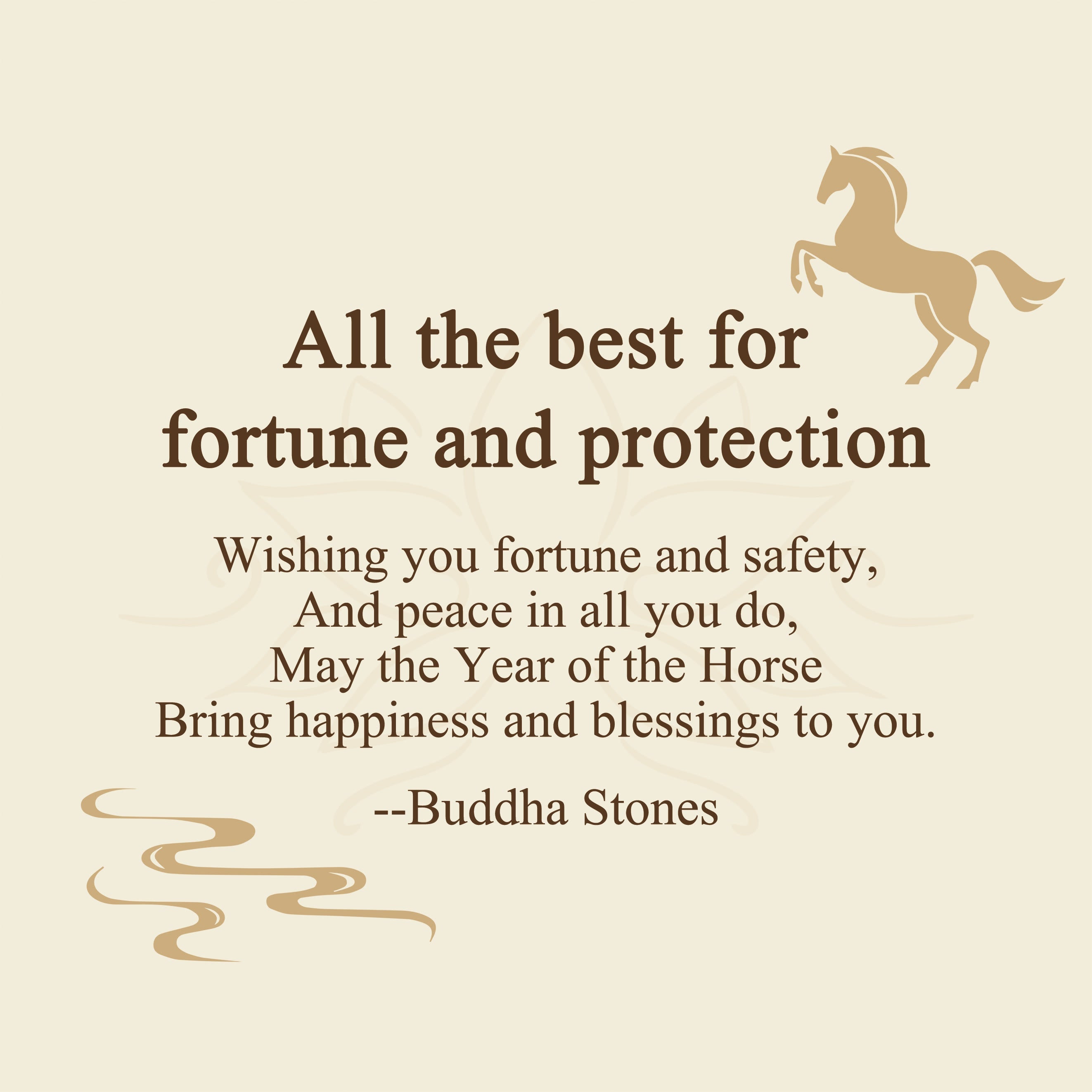 Buddha Stones "All The Best For Fortune And Protection" Year Of The Horse 24k Gold Plated Brass Necklace Includes Gift Message Card